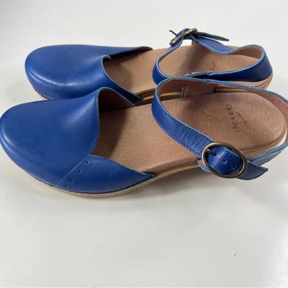 Dansko Blue Leather Clogs Sandals Maisie Cobalt Sz 41 10.5-11 Made in Italy - Picture 3 of 12